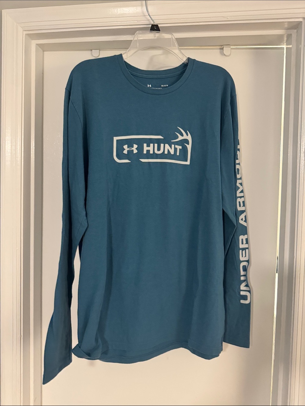 Under Armour Men's Hunt Long Sleeve Tee in Teal Blue with White Logo